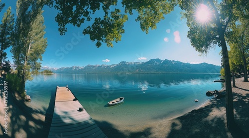 Lakeside panorama, tranquil scene