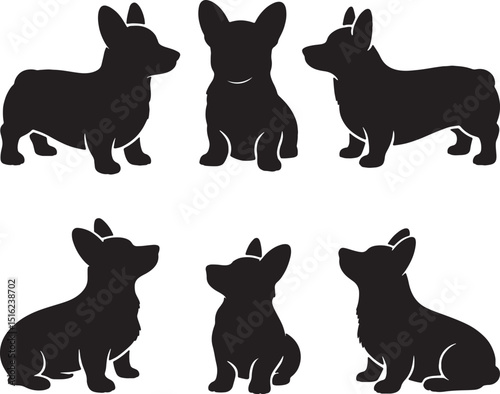 Six adorable corgi silhouettes various poses