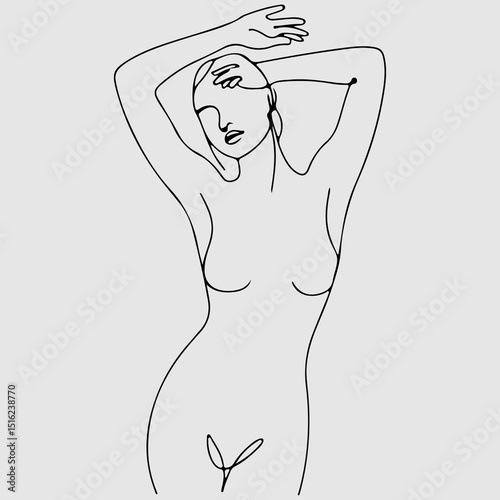One Line Art Women, Woman beauty fashion concept