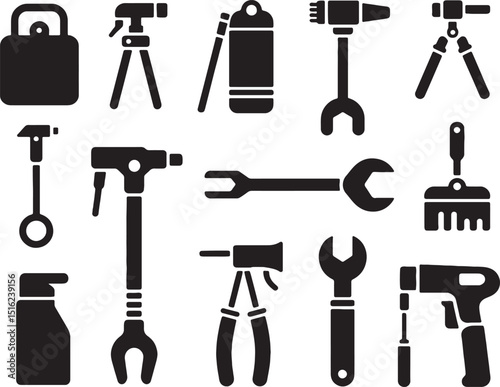 Collection of various tools and equipment icons