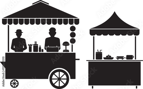 Food cart vendors street food market stall icons