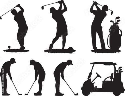 Golfers silhouettes action poses sports recreation