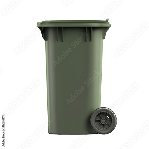 Isolated Green Garbage Can with Wheel