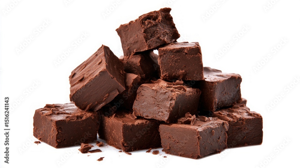 Chocolate fudge cubes on white background. Neural network AI generated Chocolate fudge cubes on white background. Neural network AI generated