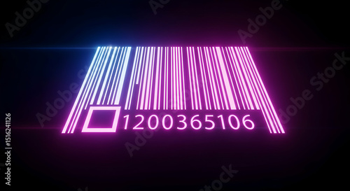 Futuristic Neon Barcode Revealing Scanned Product Identity with Authentic Numbering