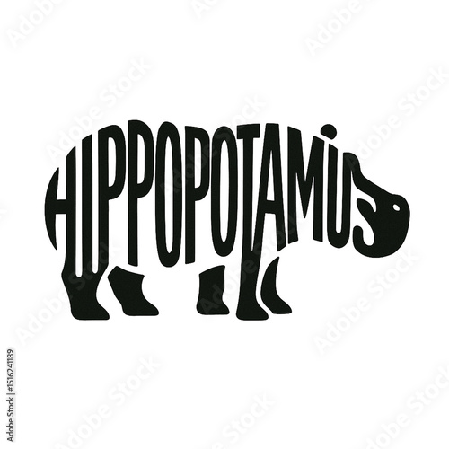 Hippopotamus Word Letters Cartoon typographic illustration vector illustration isolated on  white 