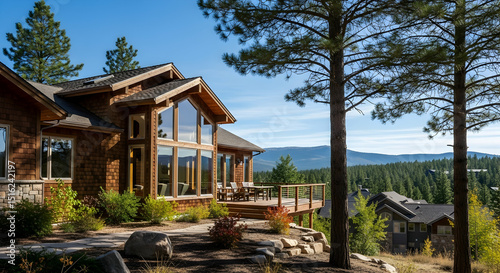 Elegant Mountain Home With Deck And Panoramic Forest Views On Sunny Day