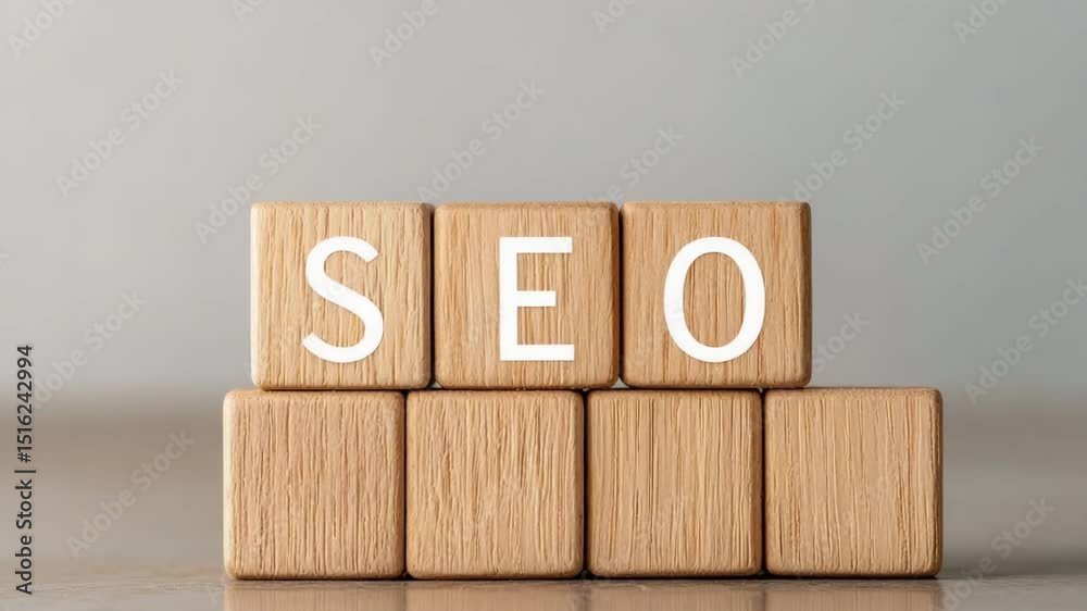 Three wooden blocks display the letters 