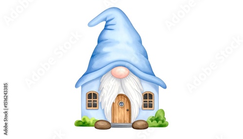 Blue Gnome House Illustration.
