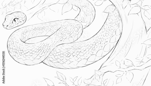 Snake illustration in a minimalist style with natural elements