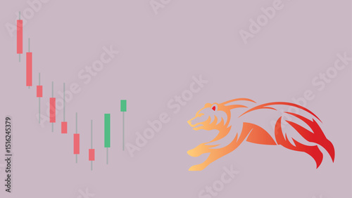 A bear walking in a bear market stock illustration with candlestick chart