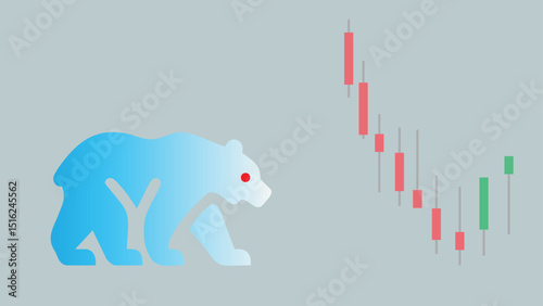 A bear walking in a bear market stock illustration with candlestick chart