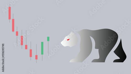 A bear walking in a bear market stock illustration with candlestick chart