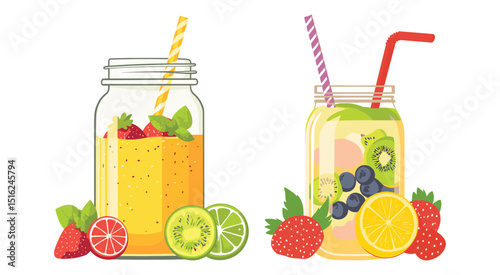 Refreshing fruit smoothies in mason jars