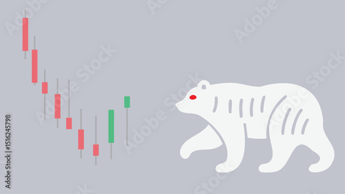 A bear walking in a bear market stock illustration with candlestick chart