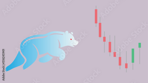 A bear walking in a bear market stock illustration with candlestick chart