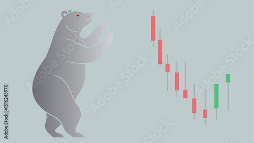 A bear walking in a bear market stock illustration with candlestick chart