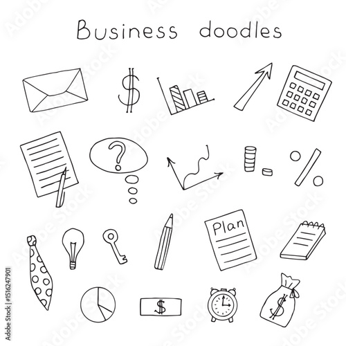 Set of business doodles hand drawing, vector illustration