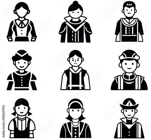 Diverse Character Icon Set - Sailor, Guard & Historical Figure Avatars