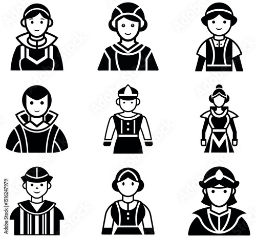 Diverse Character Icon Set - Sailor, Guard & Historical Figure Avatars