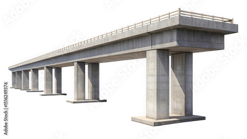 A modern concrete overpass showcasing its sturdy design, with multiple support columns and a clean, utilitarian finish against a white background.