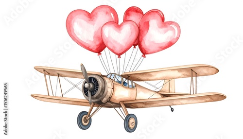 Vintage Plane with Heart Balloons.