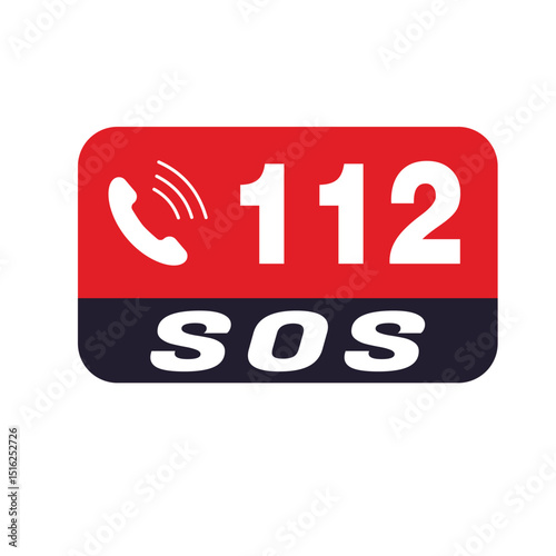 A simple, bold graphic depicting the emergency contact number 112 with the addition of the text "SOS".