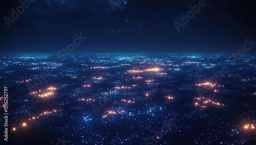 Night city lights, aerial view, futuristic