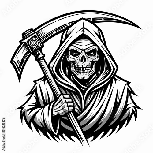 Grim Reaper with Scythe – Line Art Vector