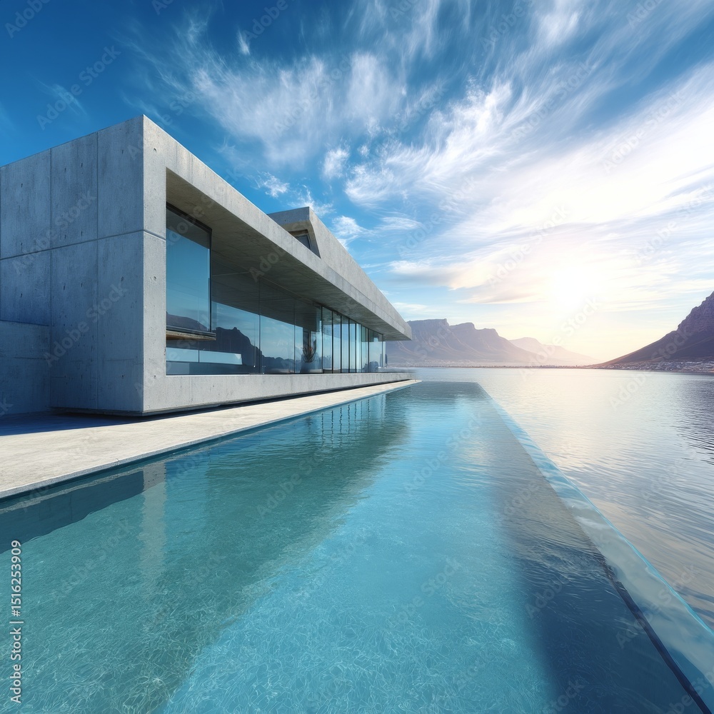 Modern Concrete Villa with Infinity Pool and Ocean View, Architecture ,Luxury Modern Concrete Villa with Infinity Pool and Ocean View, Architecture ,Luxury