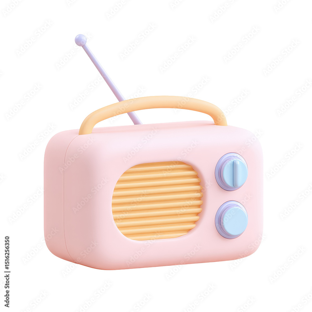 Obraz premium icono 3d de una radio antiguade juguete rosa y azul pastel sobre fondo blanco