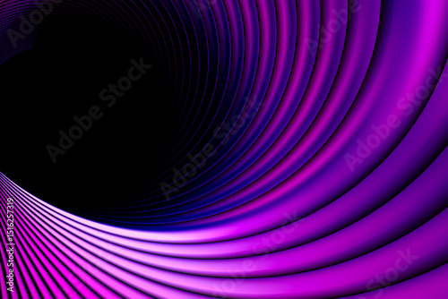 Fototapeta Naklejka Na Ścianę i Meble -  Abstract geometric tunnel. Pink, purple neon lines background with copy space. Fractal render.