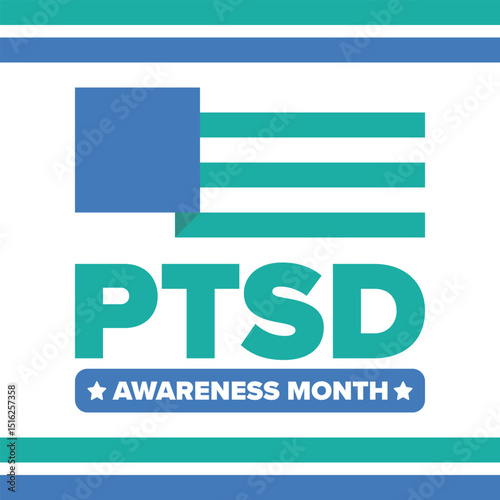 PTSD Awareness Month in June. Post Traumatic Stress Disorder. Celebrated annual in United States. Medical health care and awareness design. Poster, card, banner and background. Vector illustration