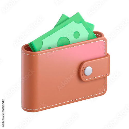 3d render of cartoon wallet icon in dynamic angle view, pastel palette, Isolated on transparent background