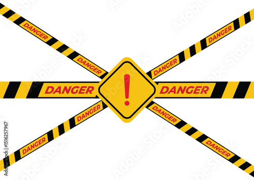 Yellow caution tape marked with danger surrounds a warning sign, clearly indicating a hazardous area that requires attention and precautions for safety.