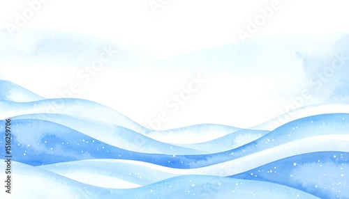 Blue Winter Landscape Watercolor.