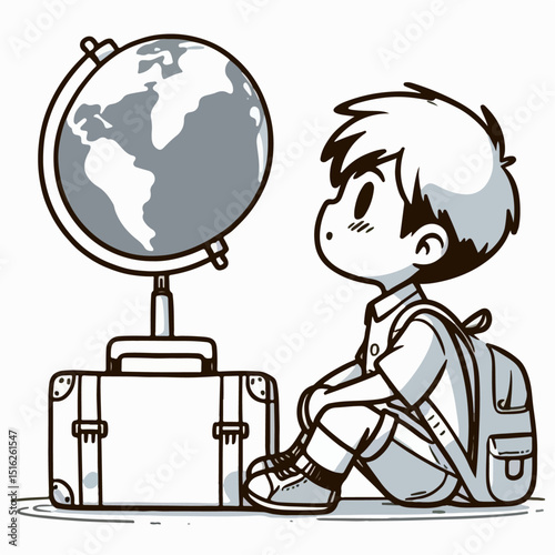 cartoon vector illustration of a child looking at the world