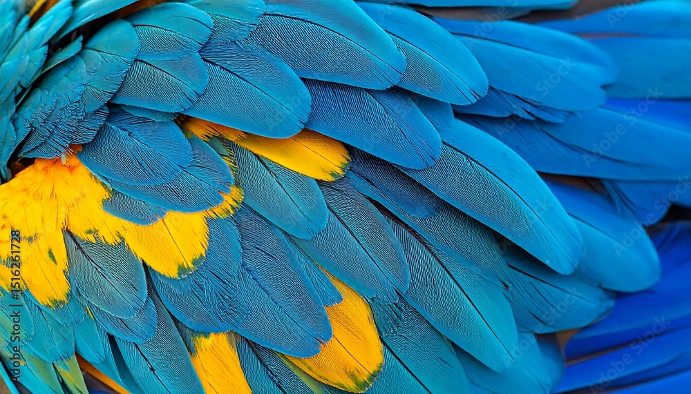 Fototapeta premium BlueGold Macaw Feathers Closeup.