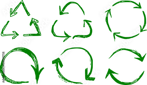 Recycle Icons Ink Brush Stroke Drawing Vector Set