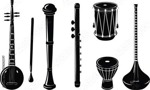 vector set of string, wind, and drum instruments