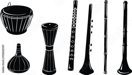 musical instrument vector set with drums and flutes