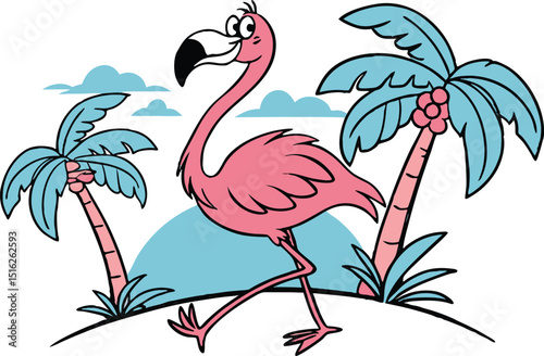 Pink flamingo bird illustration: graceful wildlife in tropical nature