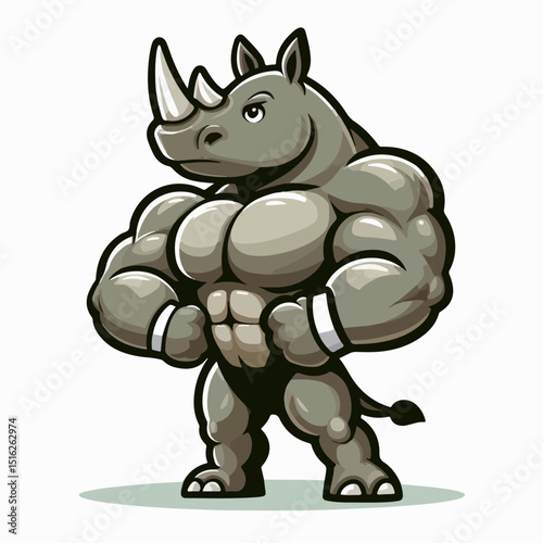 muscular rhino cartoon vector illustration