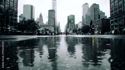 Urban street scene rainy day
