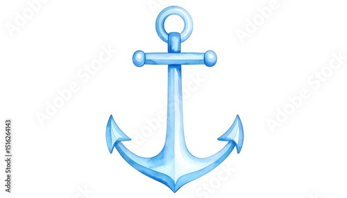 Watercolor Blue Anchor Illustration.