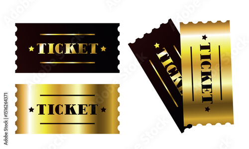 Golden tickets. Vector illustration isolated on white background.