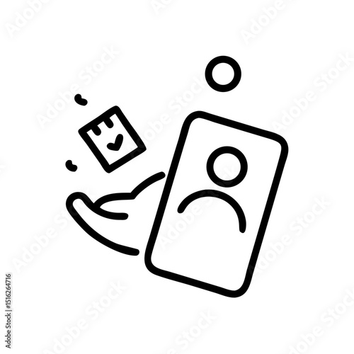 Digital smartphone with identity card illustration in black line art  