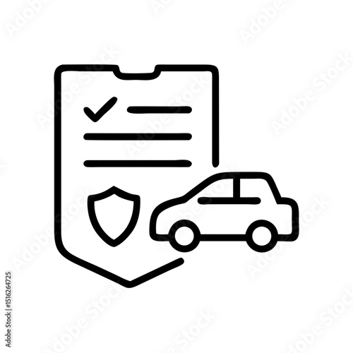 Car insurance document with shield symbol and vehicle illustration  