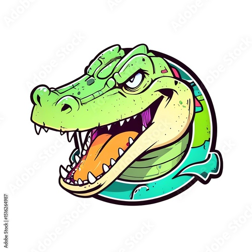 Groovy Gator: A vibrant illustration of a cartoon alligator head