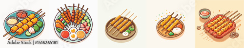set of delicious satay vectors